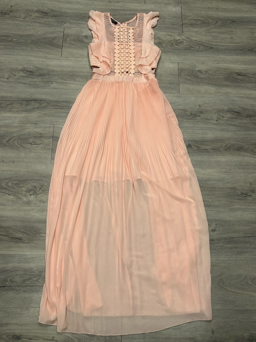 Pleated Crochet Maxi Dress - Blush Pink